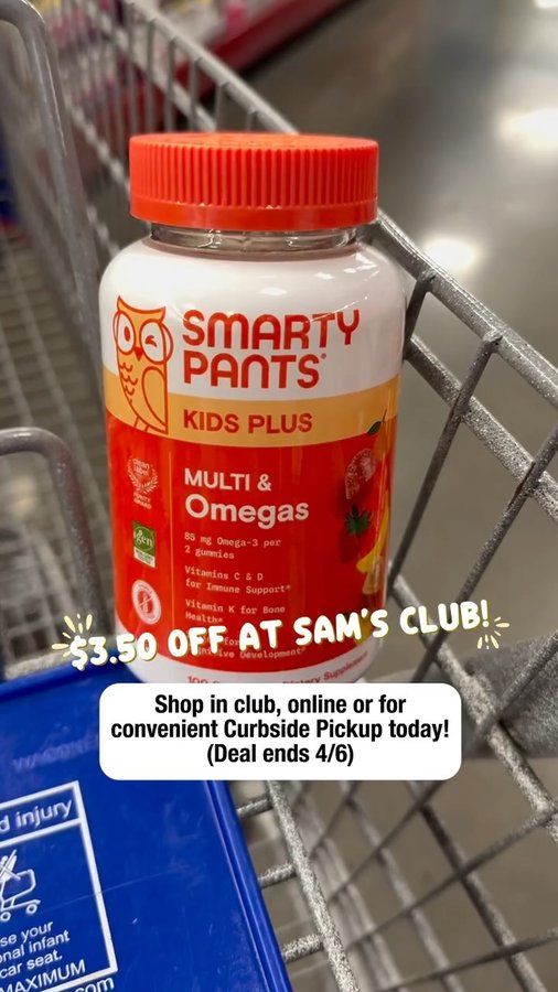 Instagram post by @samsclubmembers for SmartyPants Vitamins. Caption reads: [...] convenient Curbside Pickup today!....