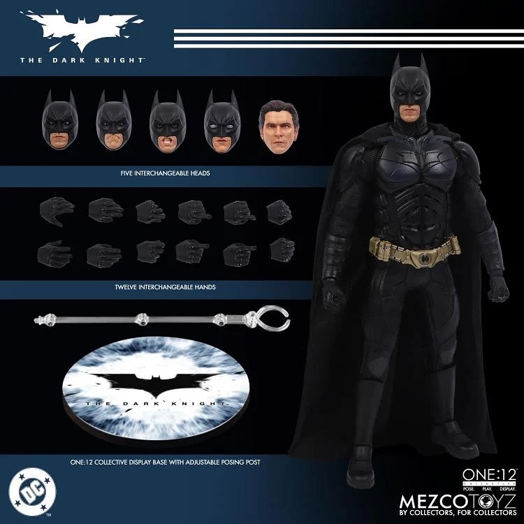Instagram post by @inpursuitoftoys for Entertainment Earth. Caption reads: Mezco One:12 The Dark Knight BATMAN is up at....