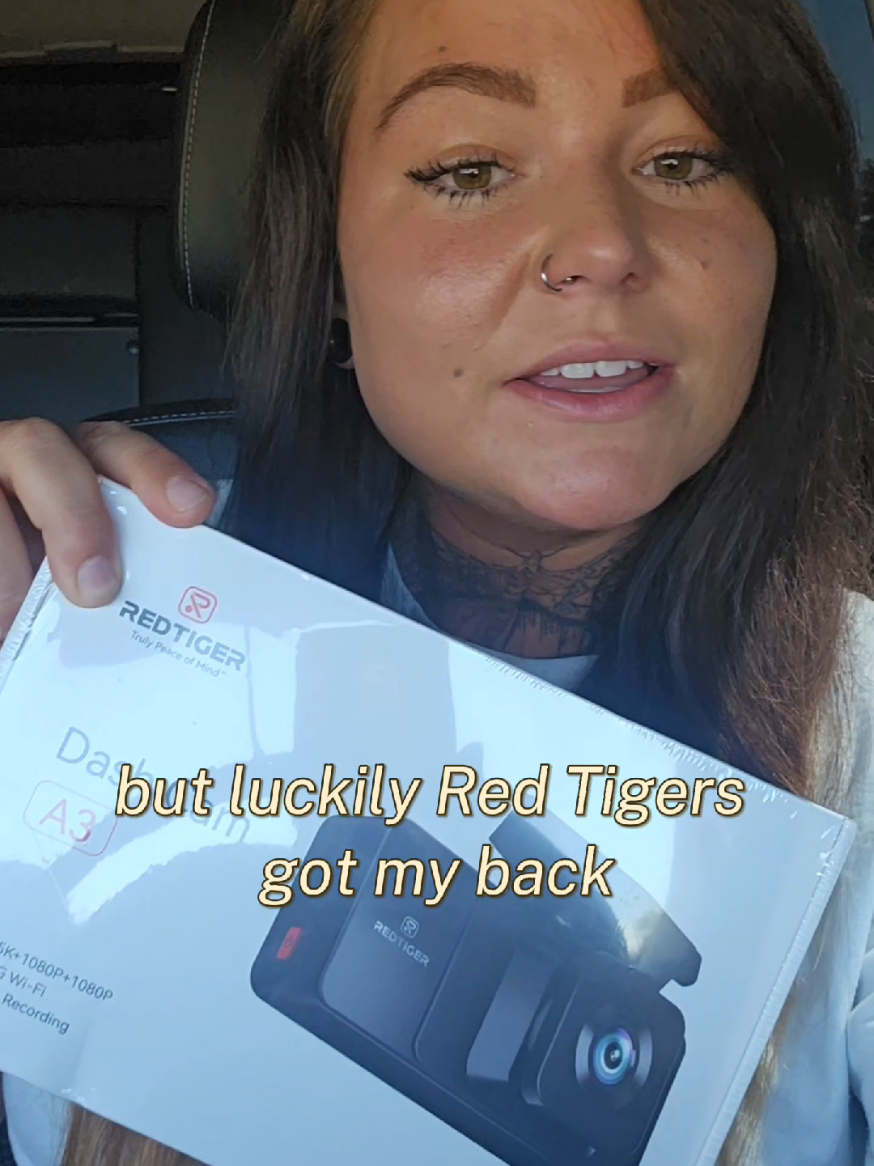 TikTok post by @rissathetrucker for REDTIGER. Caption reads: New camera alert! #dashcam #driving #redtiger....