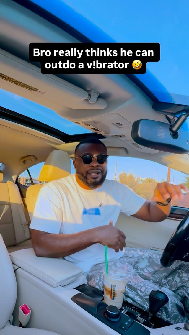 Instagram post by @ebonyioma for Dutch Bros Coffee. Caption reads: Bro really thinks he can outdo a v!brator 🤣.