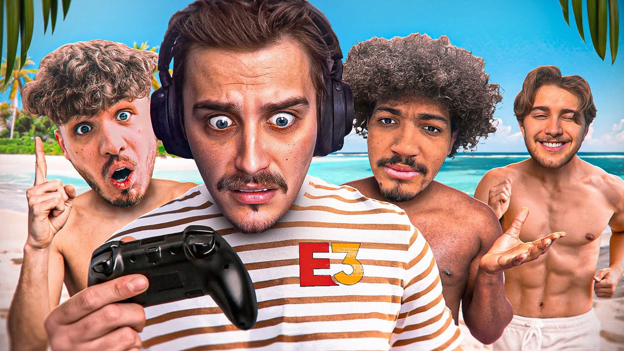 YouTube post by @HugoDelire36 for Holy Squad. Caption reads: LE PIRE DES CONFÉRENCES DE "L'E3" ! 😭 (ft.Terra,....