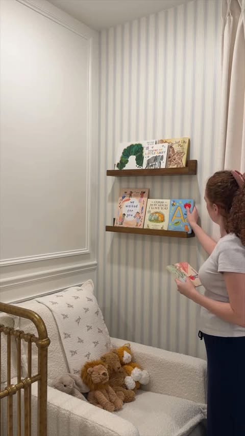 Instagram post by @amandaasad for Twopagescurtains. Caption reads: My favorite corner in Kais’s nursery 🧸 all the....