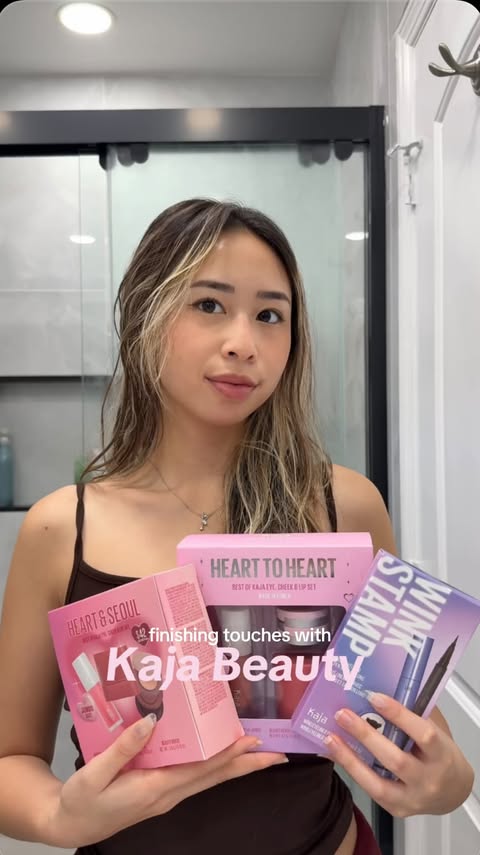 Instagram post by @kkylielam for Kaja Beauty. Caption reads: cutest products gifted by @kajabeauty ! 💆🏻‍♀️🤍....