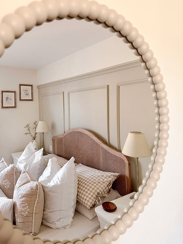 Instagram post by @ourhomeinsuffolk for DUSK. Caption reads: B E D R O O M  R E S T Y L E🤍✨

New bedding,....