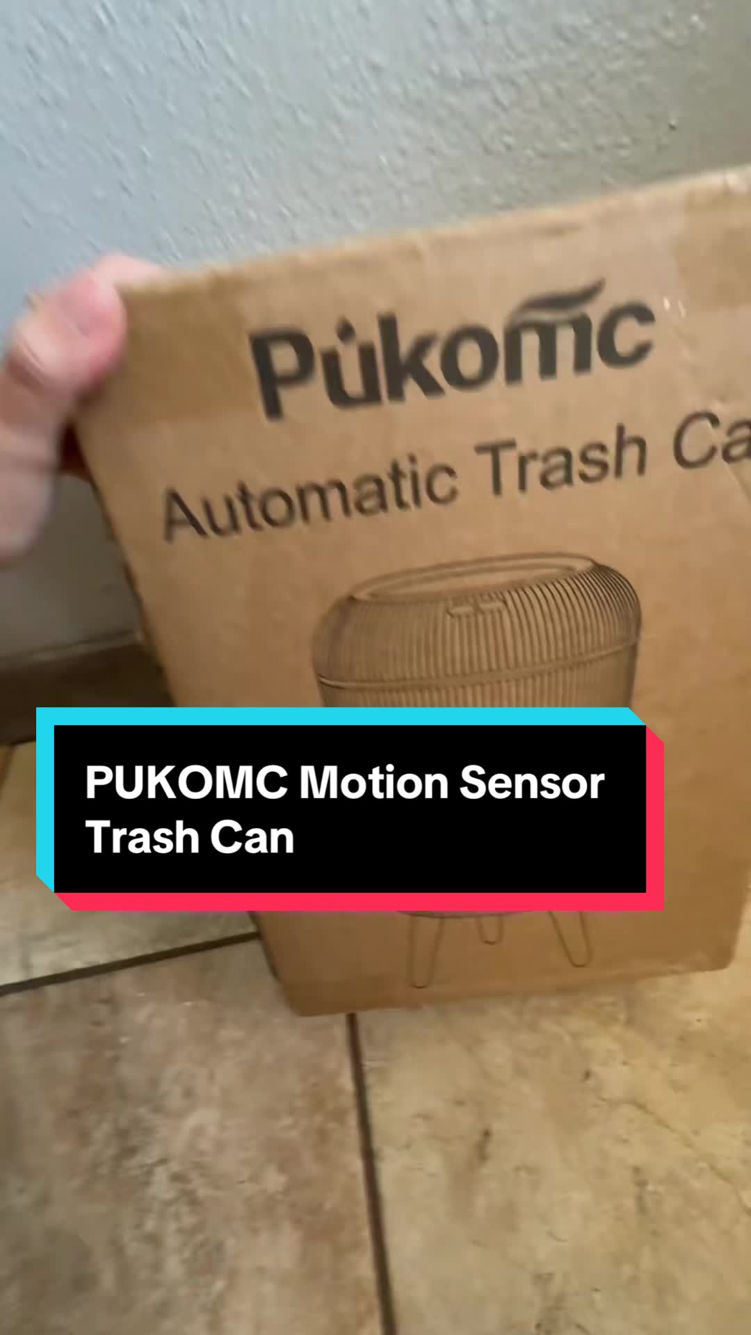 TikTok post by @mineereyna for Pukom. Caption reads: Motion Sensor Trash Can #pukomc @pukomcofficial....
