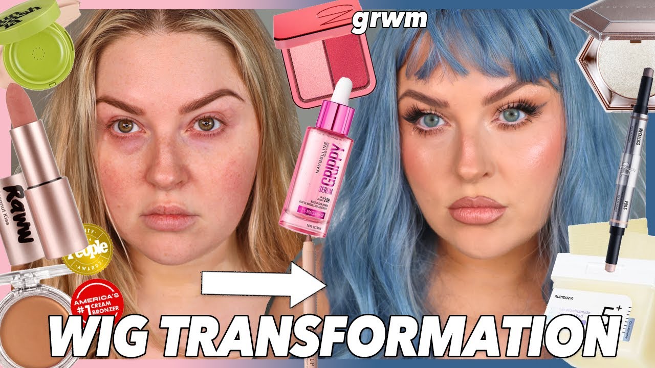 YouTube post by @shaaanxo for OFRA Cosmetics. Caption reads: CAN I PULL OFF THIS BLUE WIG? grwm 🩵.