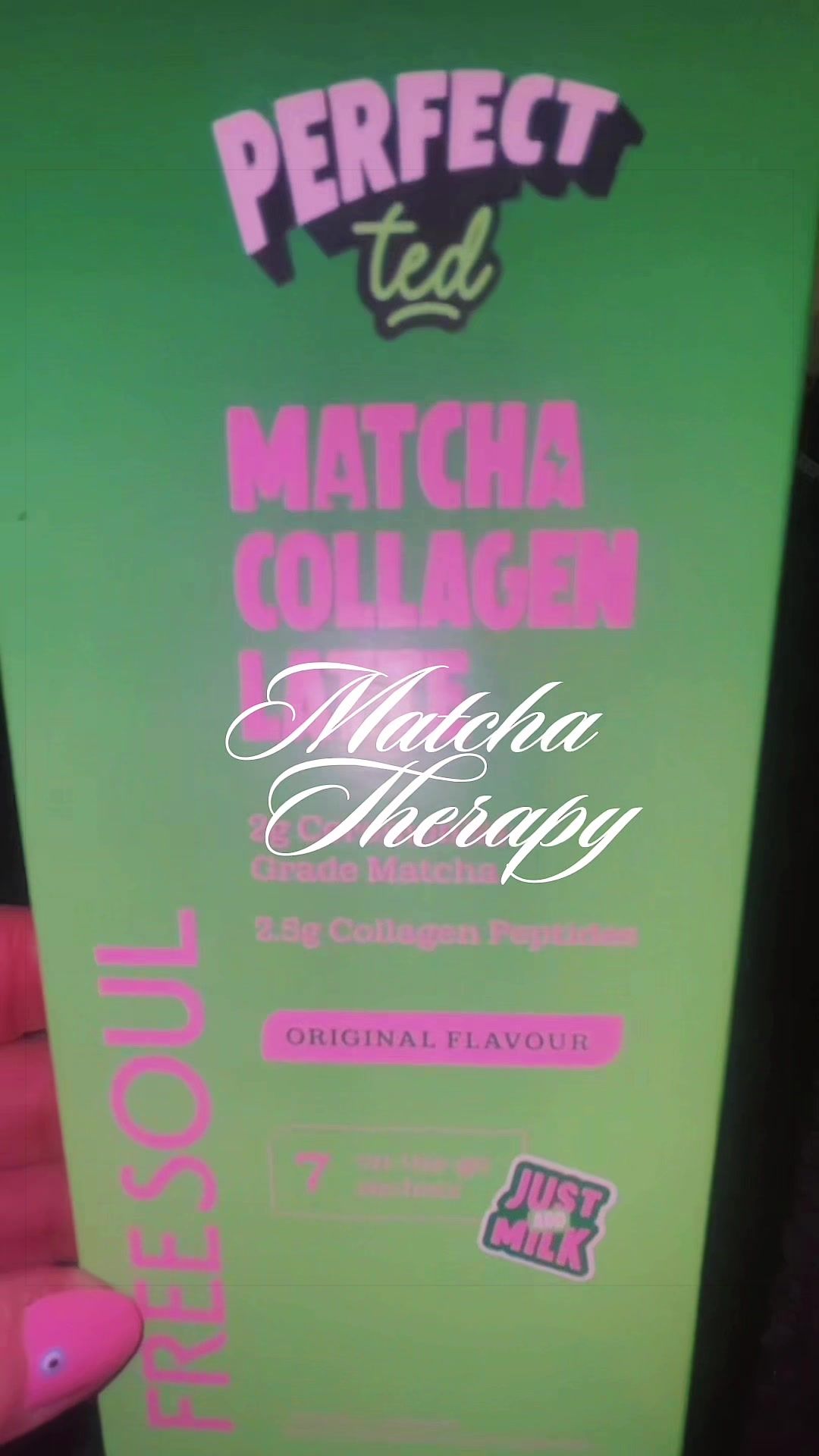 TikTok post by @bellskee42 for PerfectTed. Caption reads: [...] Matcha Collagen Latte from Free Soul x....