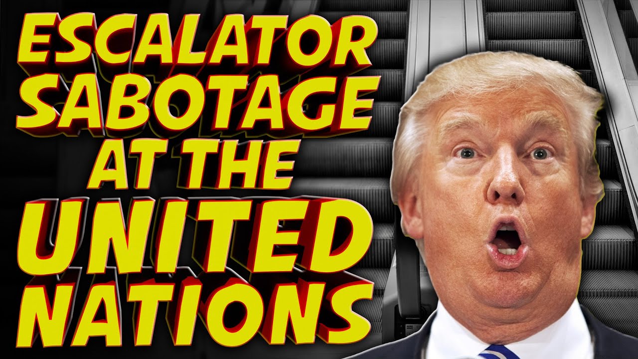 YouTube post by @InternetTodayTV for NBC News. Caption reads: Trump SABOTAGED by United Nations Escalator.