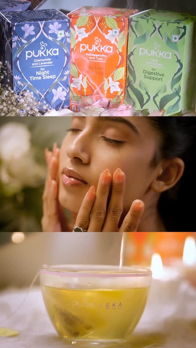 Instagram post by @tejaswinishrivastava for Pukka Herbs. Caption reads: Why book a spa when you can brew one? Self-care in....