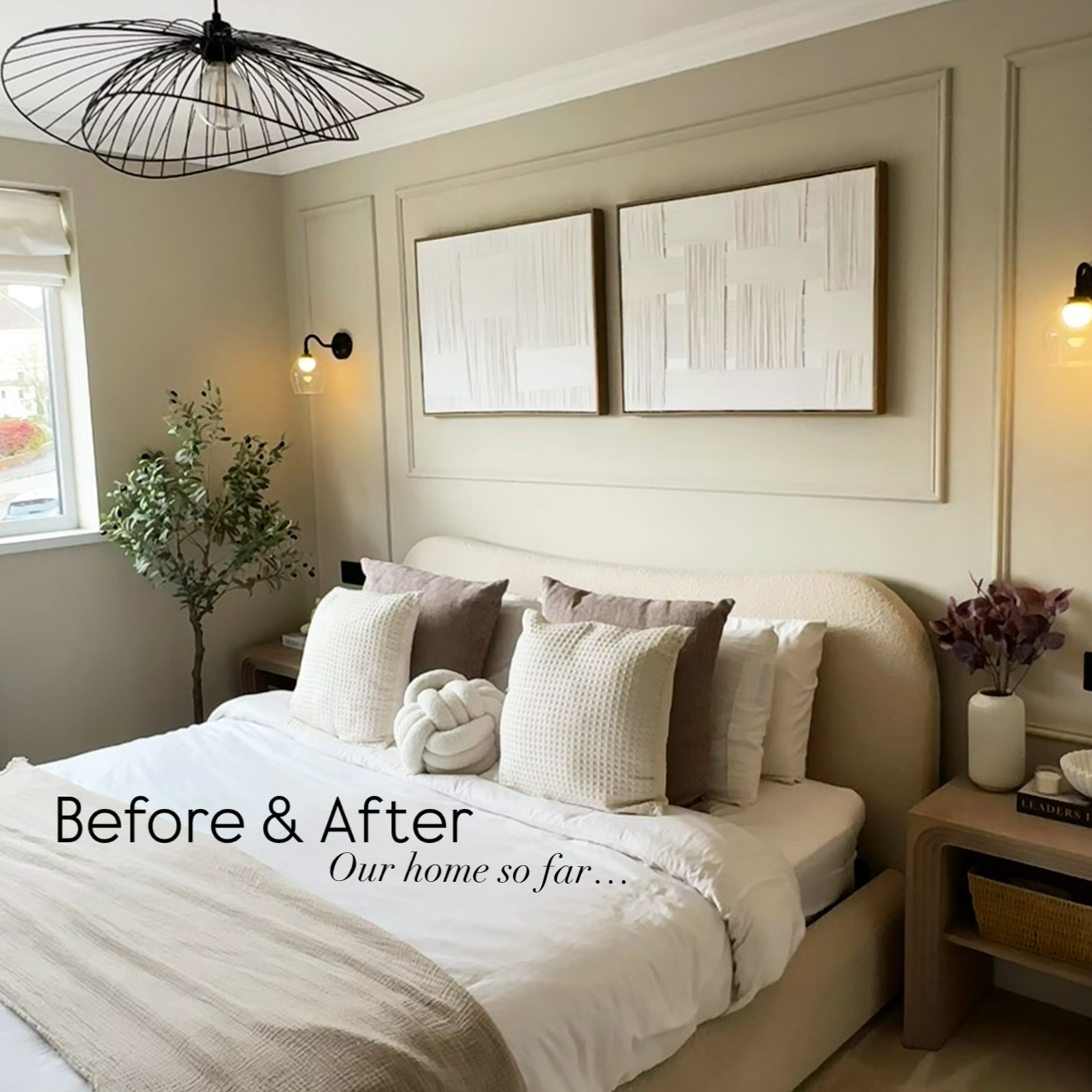 Instagram post by @housetohome.no19 for Blinds 2go. Caption reads: Before & After.. our home so far 🏡 It’s been over....
