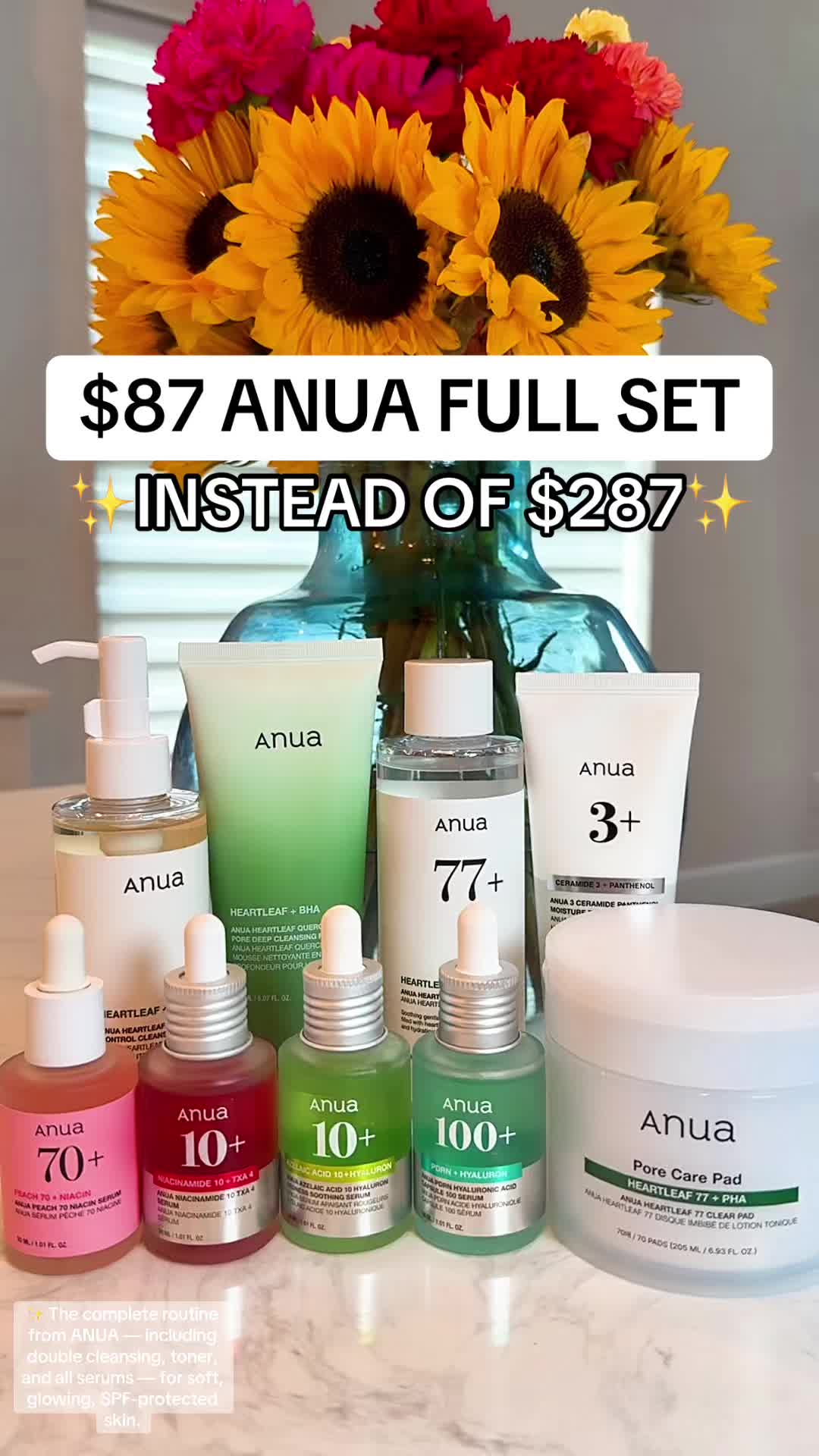 TikTok post by @myttsfindsss for Anua. Caption reads: ✨ The complete routine from ANUA — including....