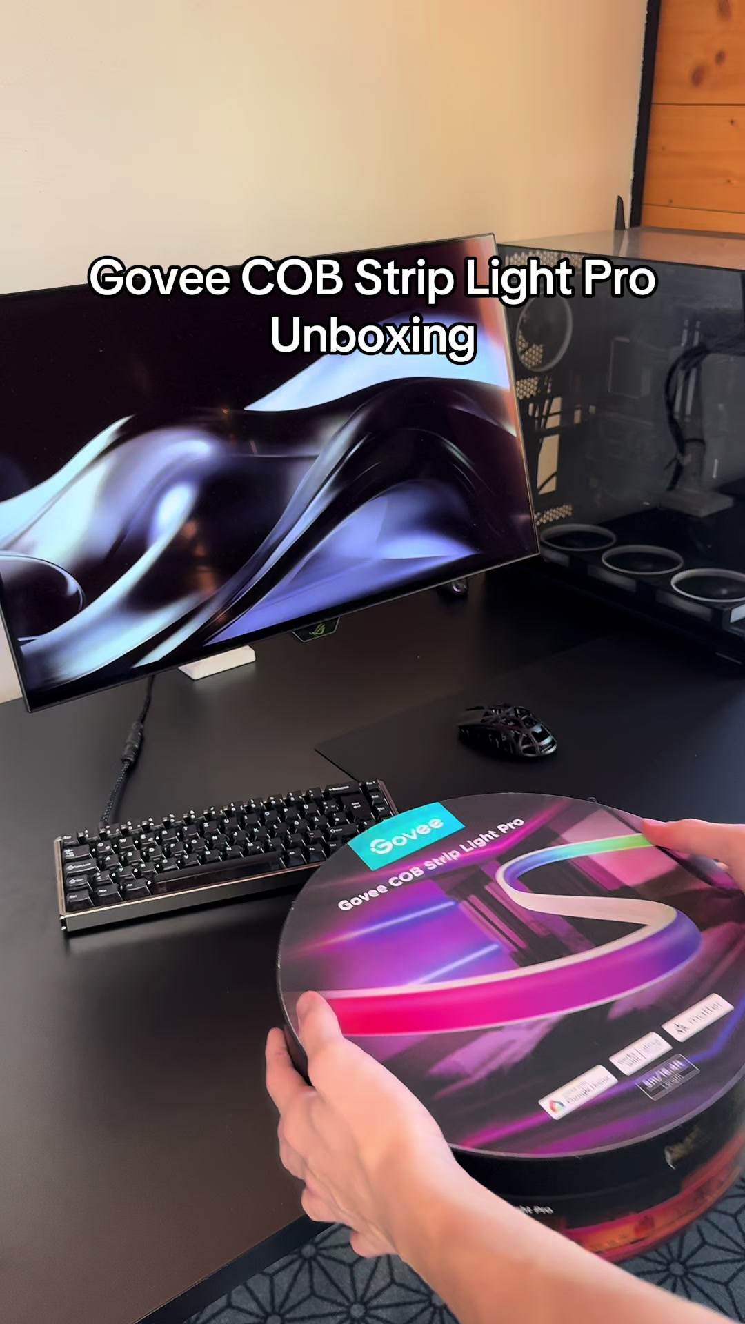 TikTok post by @reflxx.tech for Govee. Caption reads: Code: Reflxx for 5% off Govee COB Strip Light Pro....