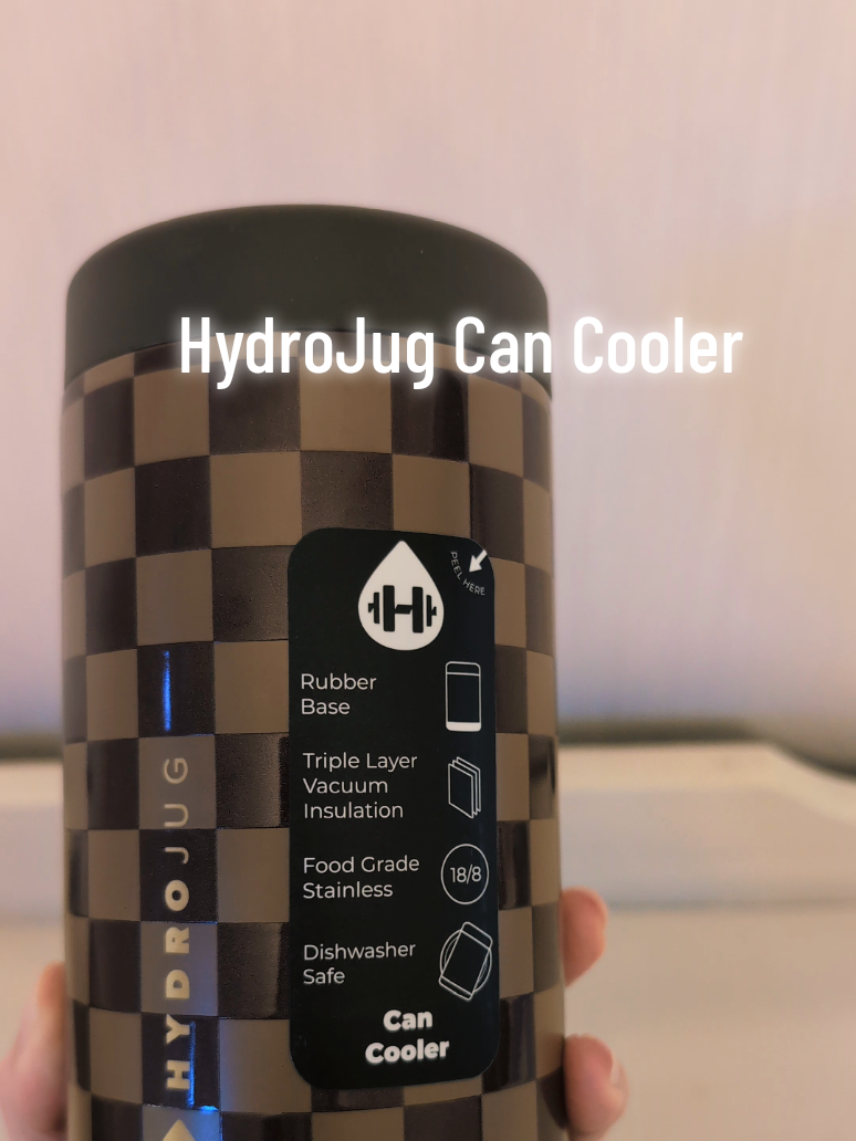TikTok post by an influencer for HYDROJUG. Caption reads: HydroJug Can Cooler keeps your drink [...].