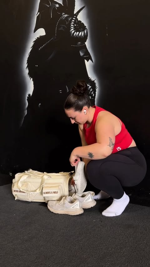 Instagram post by @loaf__ for WOLFpak. Caption reads: [...] from cardio to lifting 😭 My gym bag....