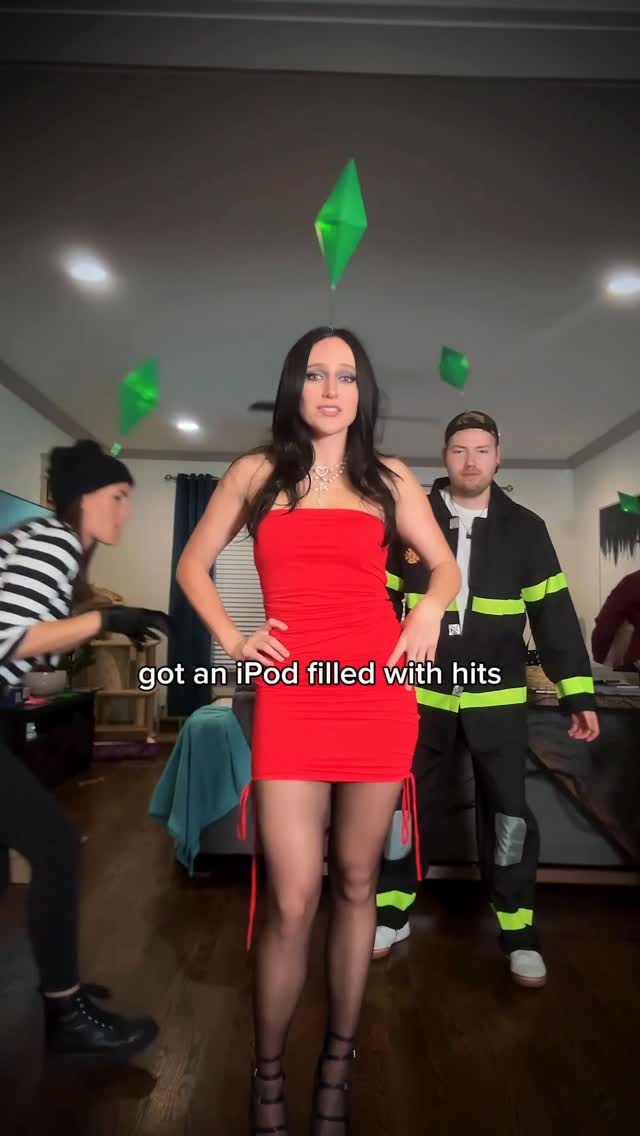 Instagram post by @davvn.music for The Sims. Caption reads: bringing back perhaps my favorite group costume of....