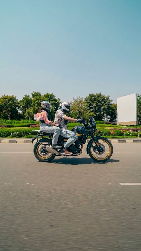 Instagram post by @aishwaryakarkera_tejas for Royal Enfield. Caption reads: Our love story with travel began on two wheels,....