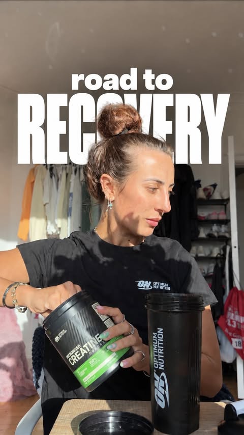 Instagram post by @kloegibson for Optimum Nutrition. Caption reads: [...] of training & recovering with....
