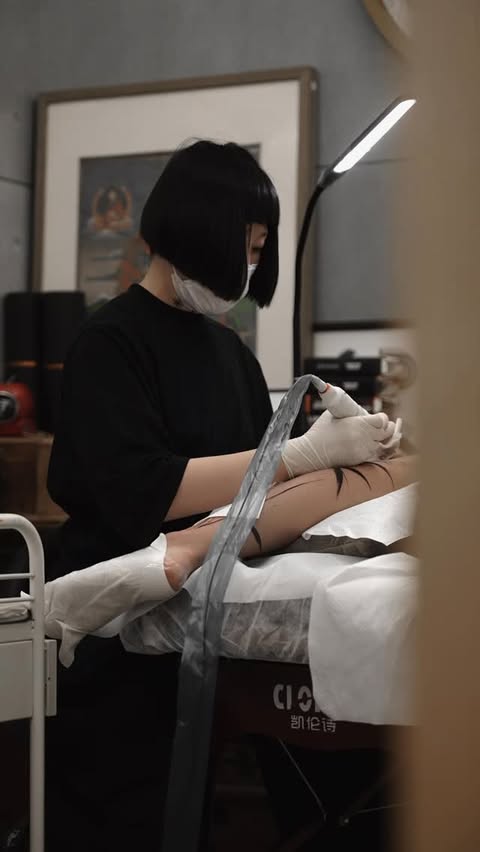 Instagram post by @chenjie.newtattoo for Pepax Official. Caption reads: Ink bamboo sways, poety in....