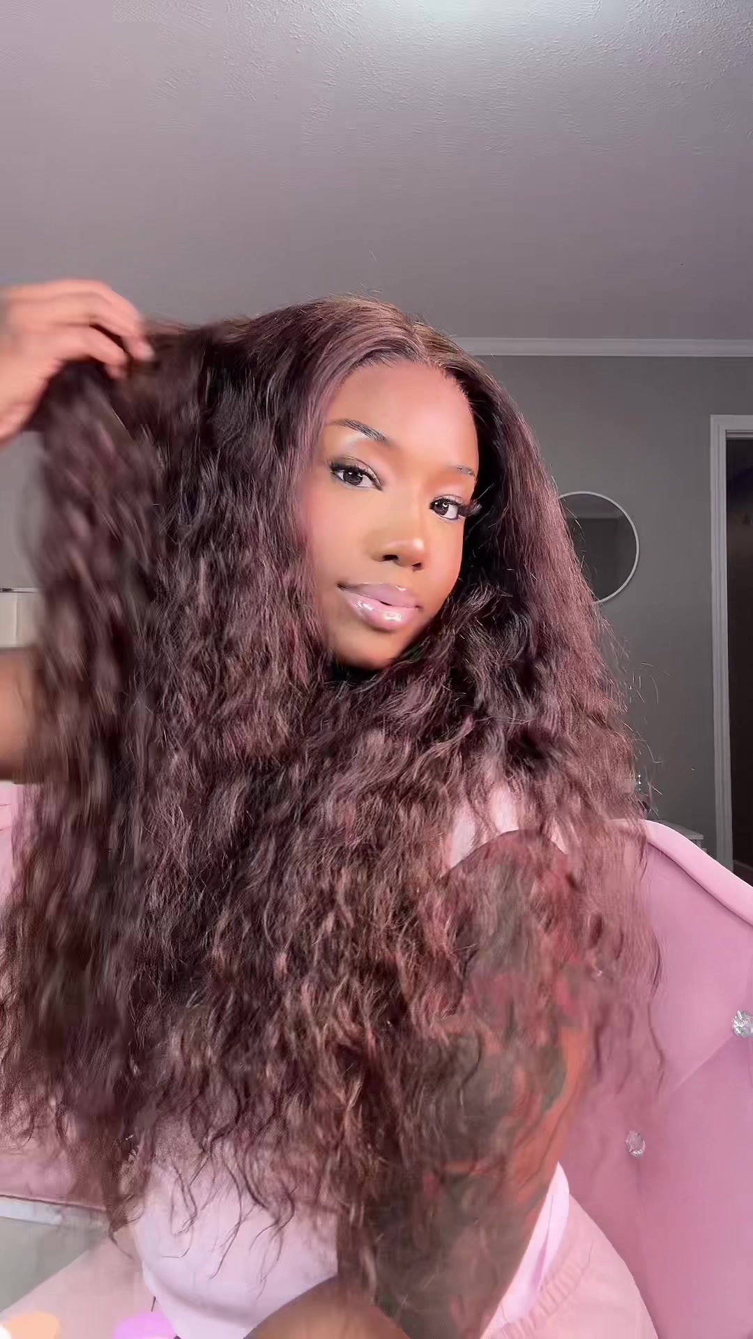 TikTok post by @yungchicago773 for Megalook. Caption reads: 13x6 chocolate brown wig from @Megalookhair....
