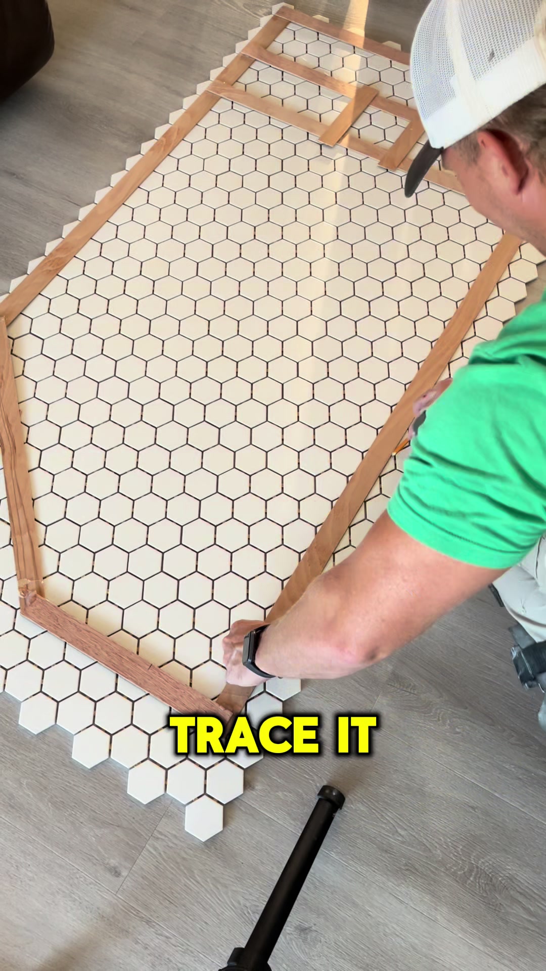 TikTok post by @dj.tiling for STABILA. Caption reads: Once you template a shower base, you’ll never go....