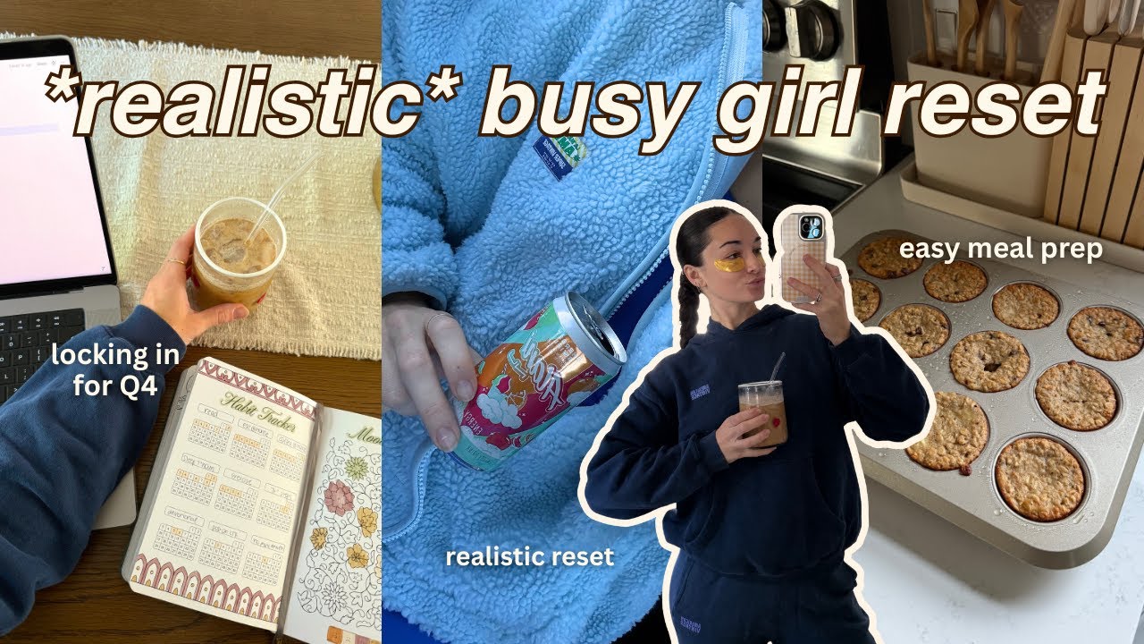 YouTube post by @AbbyAsselin for BetterDaysCo. Caption reads: *realistic* busy girl reset for Q4 🤍📋💫setting....
