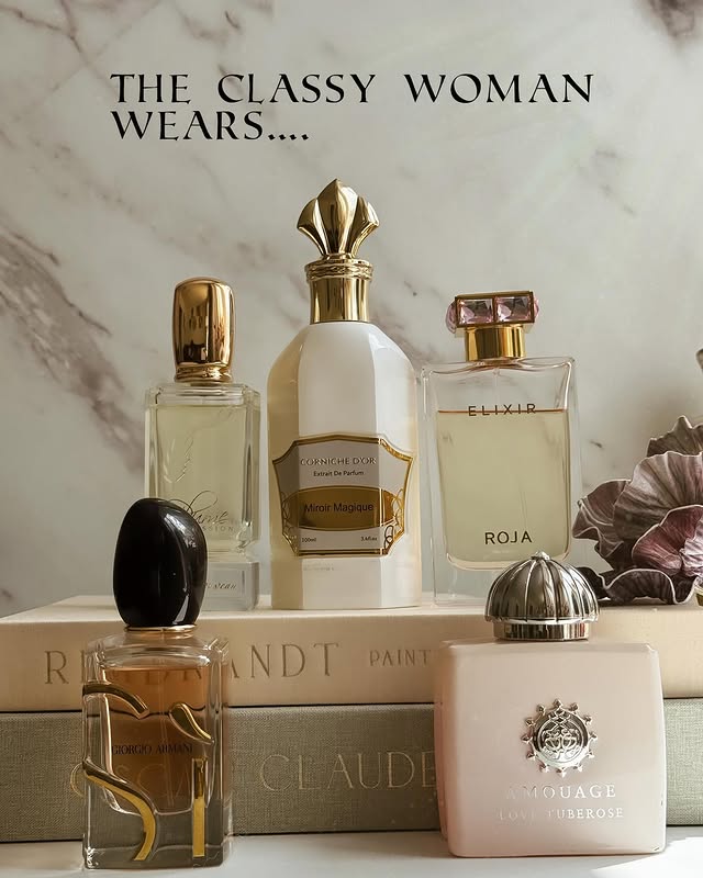 Instagram post by an influencer for AMOUAGE. Caption reads: The Classy Woman’s Scent✨ SWIPE for more If you....