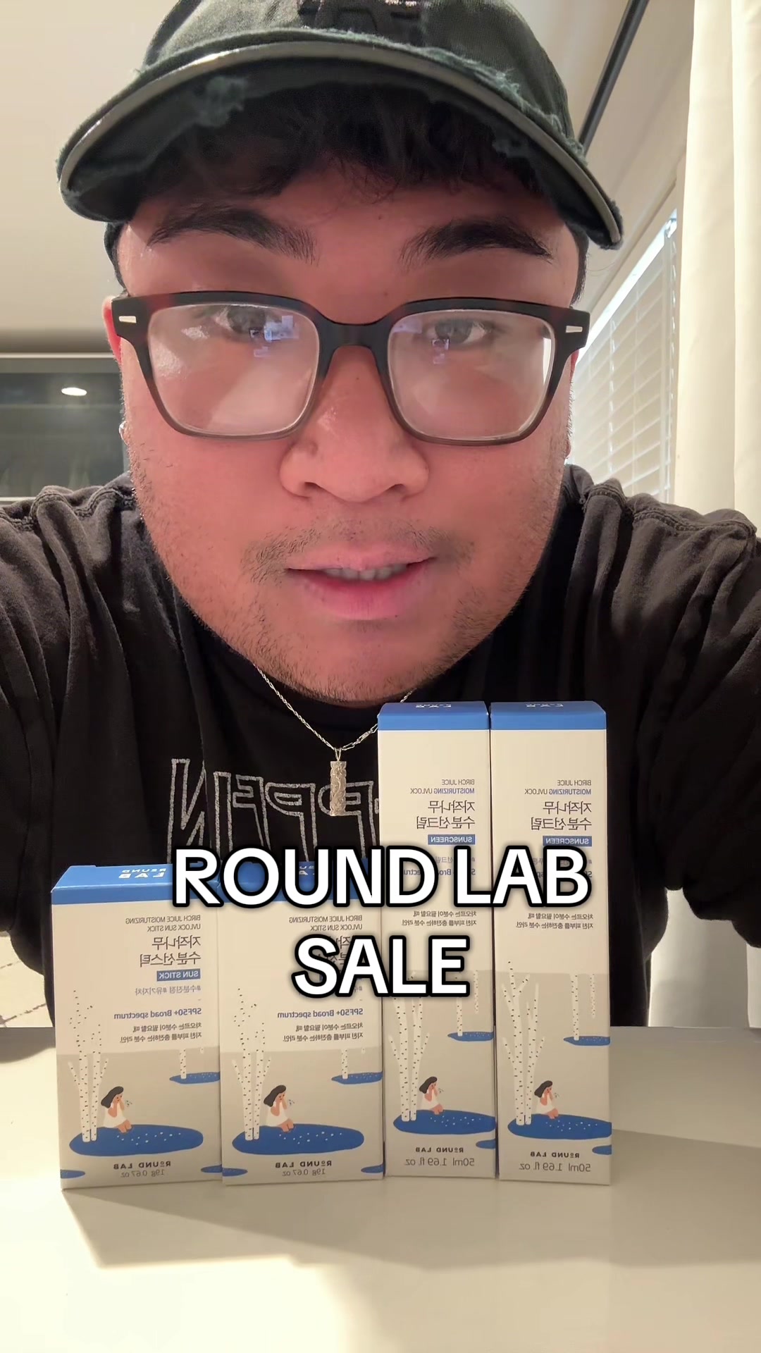 TikTok post by @midnight_les for Round Lab. Caption reads: Stock up on @ROUND LAB sunscreen and sunsticks now....