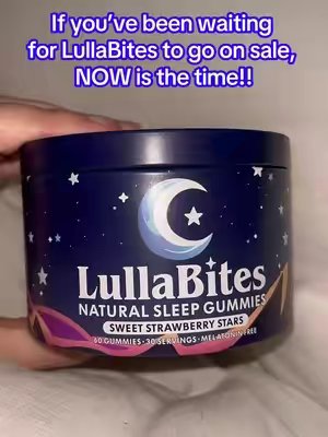 TikTok post by @katcv2 for LullaBites. Caption reads: LullaBites sleep gummies are an easy, tasty [...].