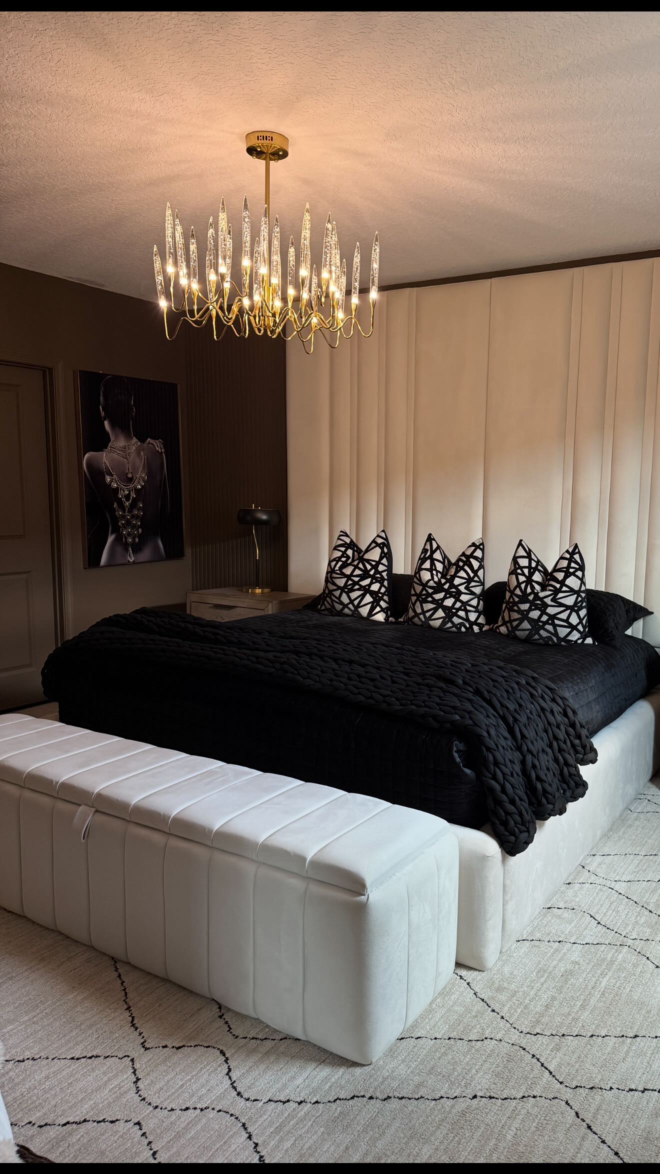 Instagram post by @islandgal_5homedecor for MOD LIGHTING. Caption reads: [...] of my new Kanderella chandelier from....