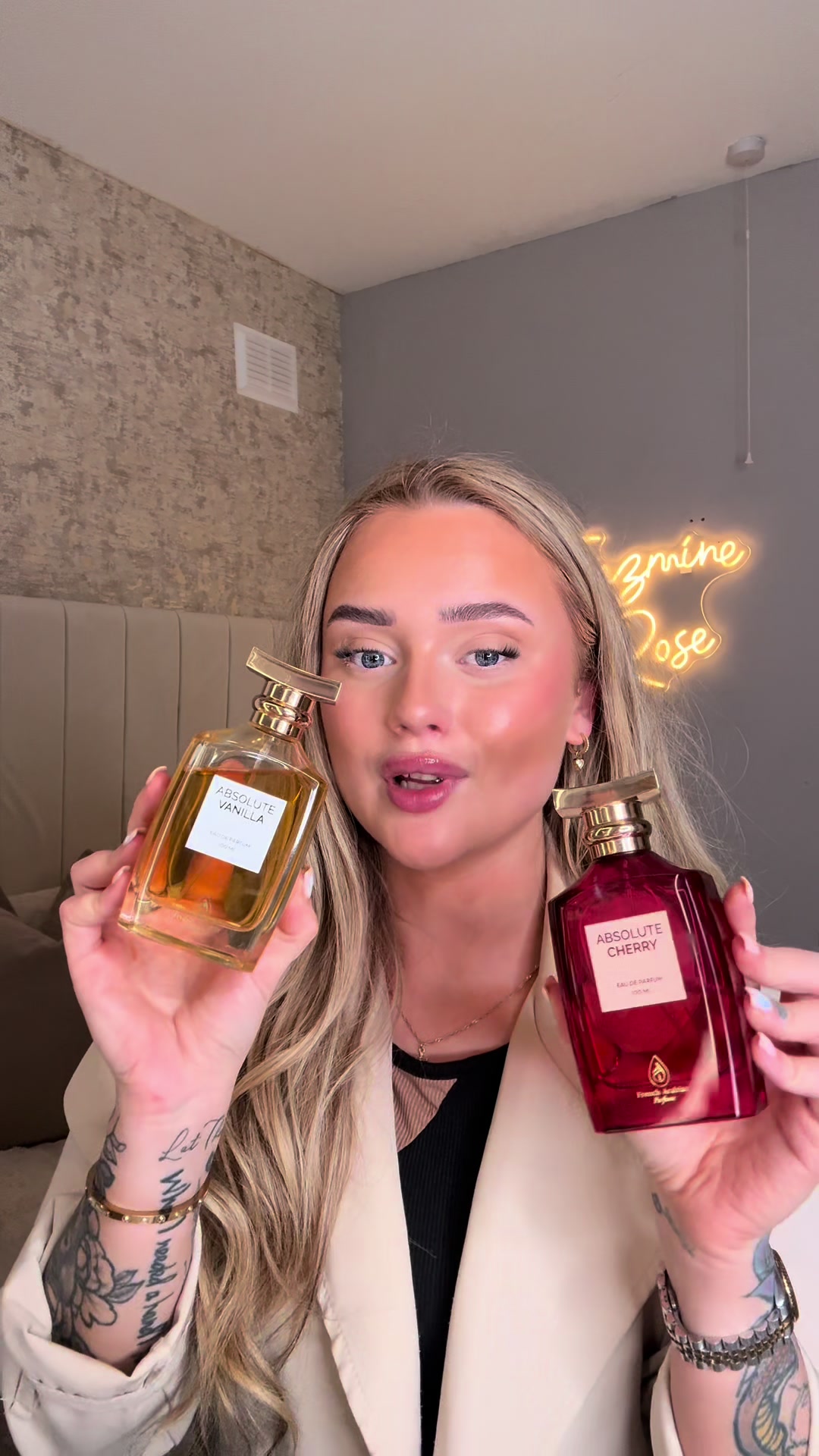 TikTok post by @missjazminerose for French Arabian Perfumes. Caption reads: Out tonight celebrating our 8 year anniversary 🤍....