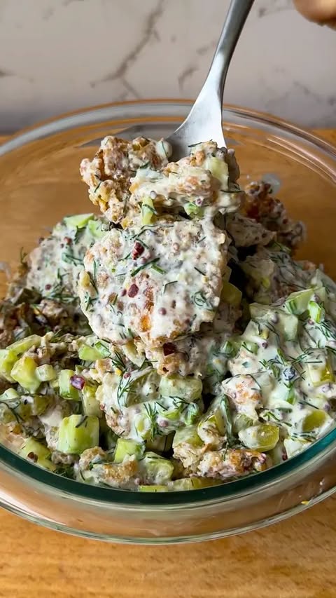 Instagram post by @alexawhatsfordinner for The Feedfeed. Caption reads: This Tater Tot Pickle Salad by....