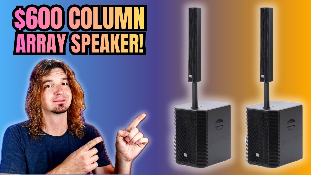 YouTube post by @ScottUhlMusic for Thomann. Caption reads: Can You Gig with a $600 Column Array Speaker?....