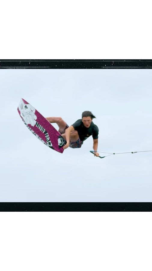 Instagram post by @fynnbullock for Liquid Force. Caption reads: [...] a dream come true🤍 Thank you....