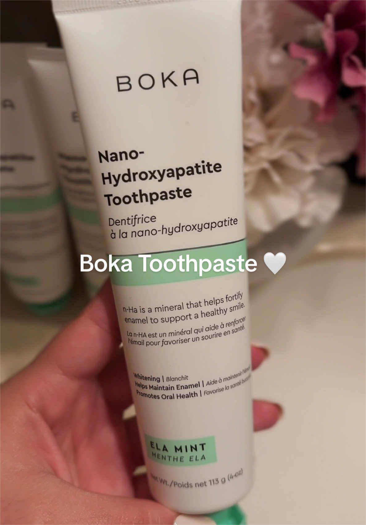 TikTok post by @rebeckariojas for Boka. Caption reads: If brushing hurts… this is your sign 🦷✨ @Boka....