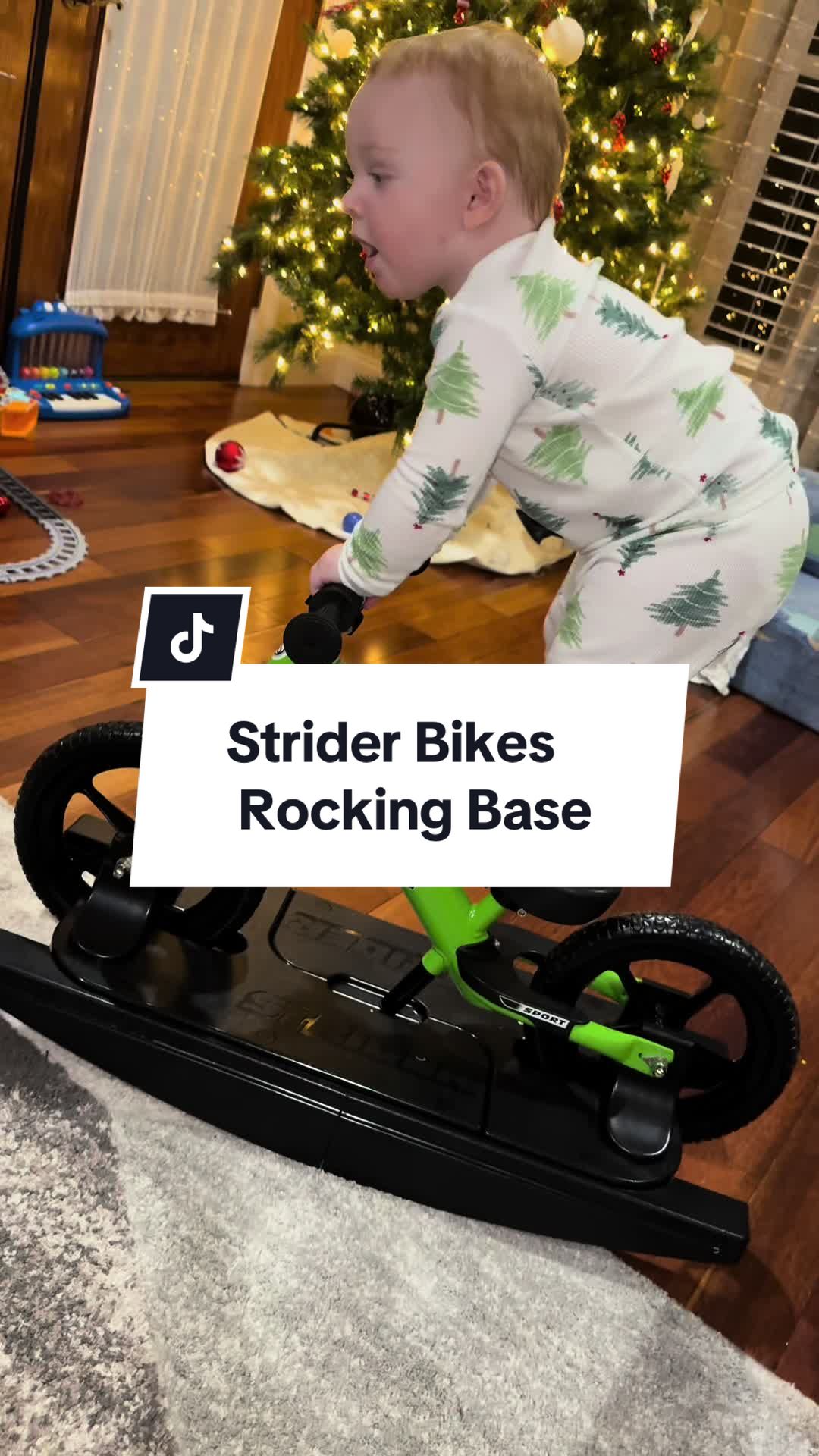 TikTok post by @bethannyyyy for Strider Bikes. Caption reads: Get your child a @Strider Bikes rocking base and....