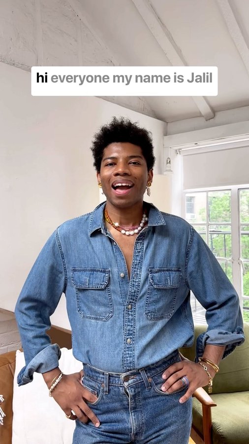 Instagram post by @jalil_johnson_ for At Present. Caption reads: Let’s dress up a denim on denim look with pieces....