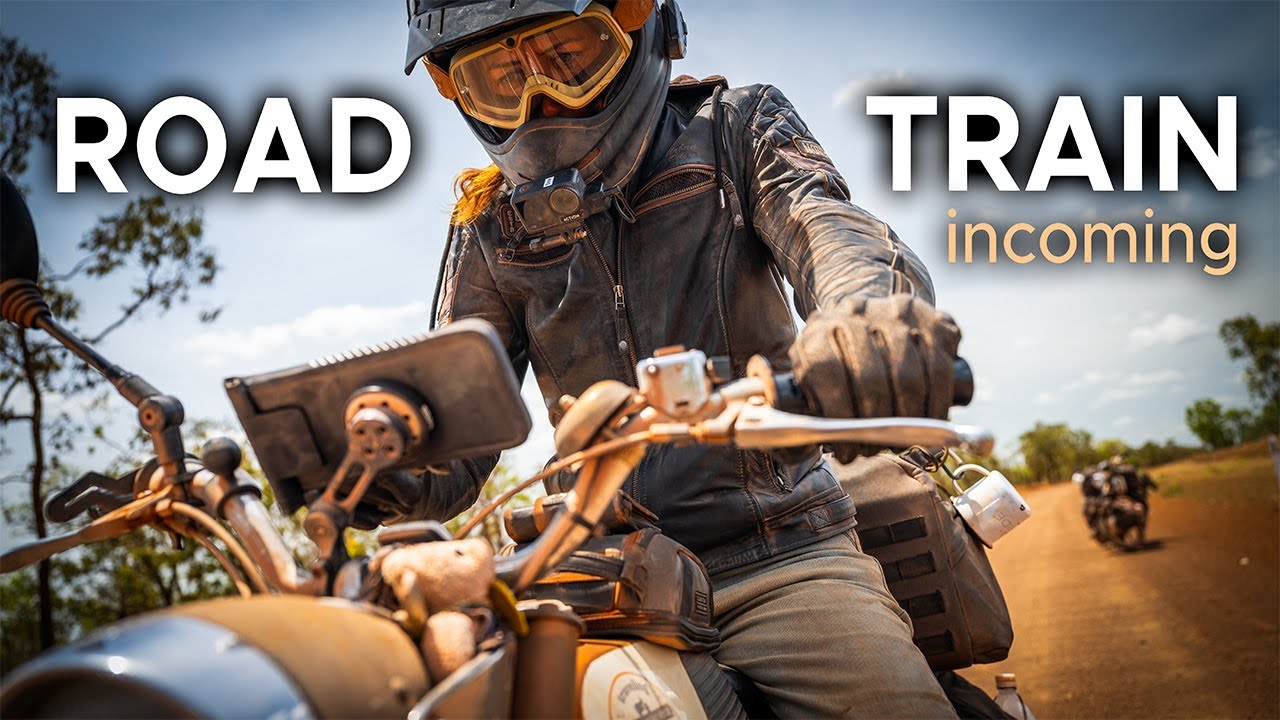 YouTube post by @timetoride_adventures for SP Connect. Caption reads: 50cc Motorcycles vs Road Trains, Dust &....