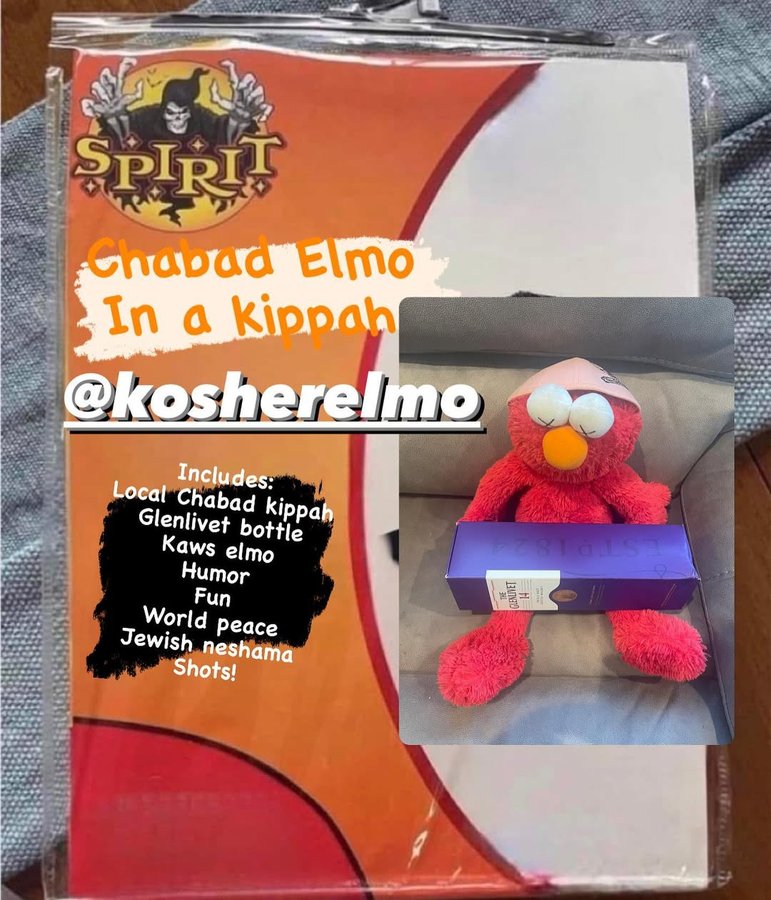 Instagram post by @kosherelmo for OpenSea. Caption reads: #chabad #chabadrabbi #kosher #kosherfood....