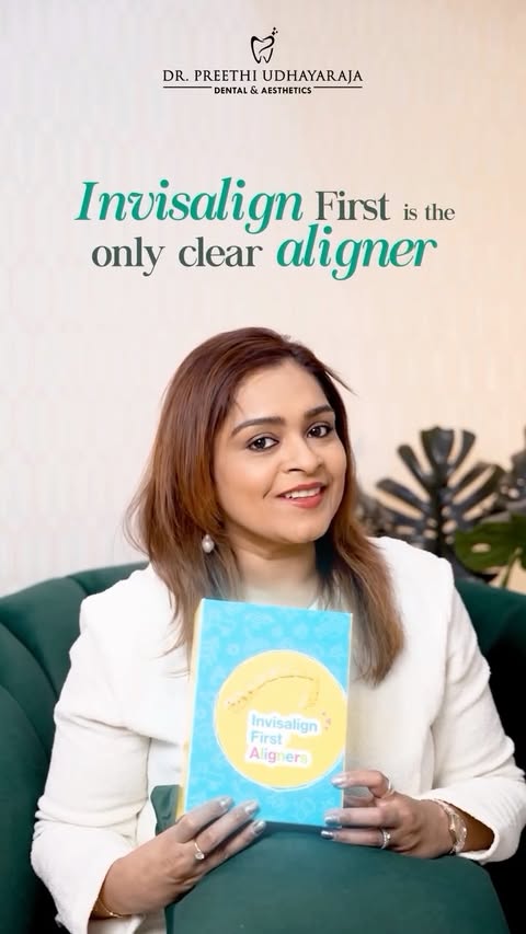 Instagram post by @preethi_udhayaraja for Invisalign. Caption reads: Invisalign First is a clear aligner treatment for....