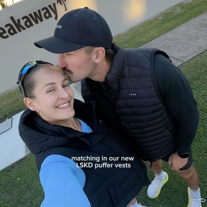 Instagram post by @abbeyhallfitness for LSKD. Caption reads: [...] they are damn cold! The new @lskd puffer....