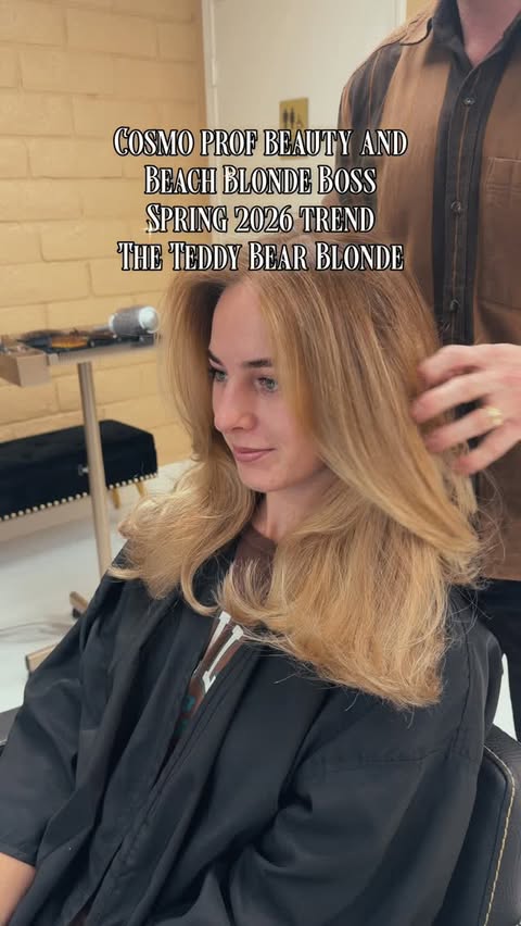 Instagram post by @beachblondeboss for Cosmo Prof Beauty. Caption reads: [...] Teddy Bear Blonde at your local....