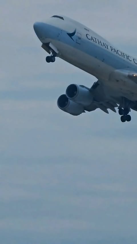 Instagram post by @airplaneclips for Cathay Pacific. Caption reads: Cathay Pacific Cargo Queen of the Skies Boeing 747....