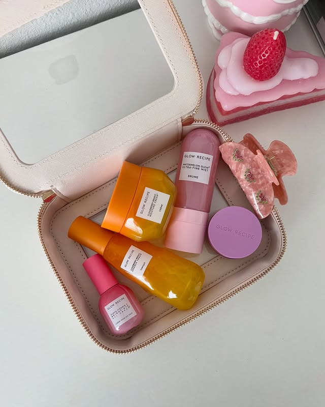 Instagram post by an influencer for Glow Recipe. Caption reads: feeling’ good to glow w/ @glowrecipe 💛🧡🩷💜....