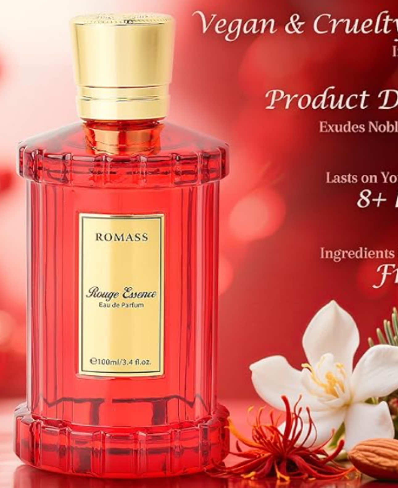 TikTok post by @fragranceswan for Romass. Caption reads: Romass Rouge Essence: The Superior Rouge 540 [...].