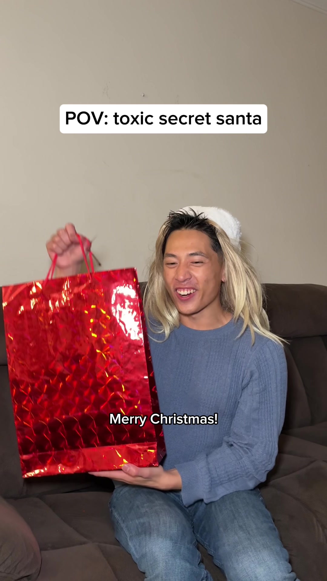 TikTok post by @peternugget for CeraVe. Caption reads: TOXIC SECRET SANTA 🤣🎄🎁 @CeraVe #ceravepartner....