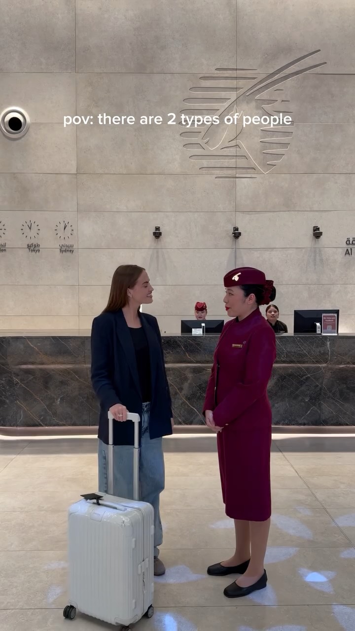 Instagram post by @haleyybaylee for Qatar Airways. Caption reads: We all have the type A friend who gets their hours....