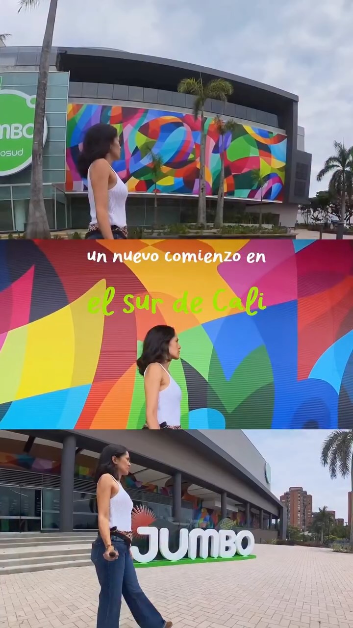 Instagram post by @colombianfamily for Y Tiendas Jumbo. Caption reads: ✨Un nuevo comienzo en el sur de Cali✨
Así vivimos....