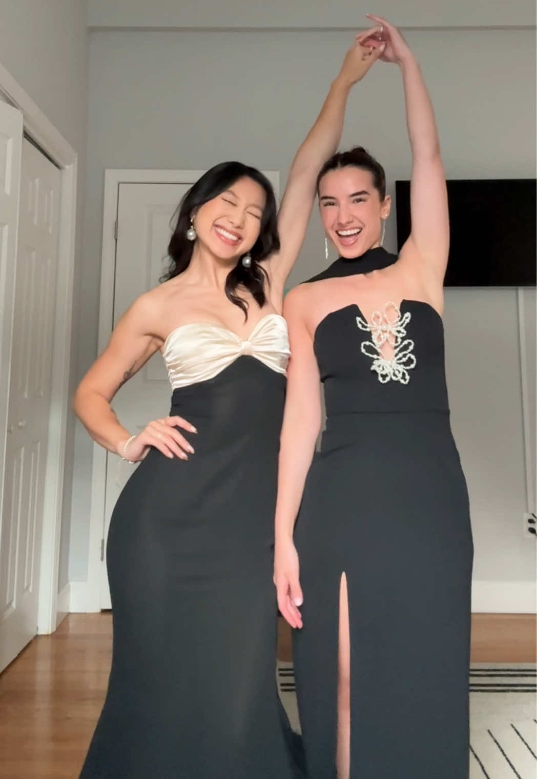 TikTok post by @vivacious.honey for Ettika. Caption reads: off to the ball 🖤✨ @Oneda 😚 Dresses on my....