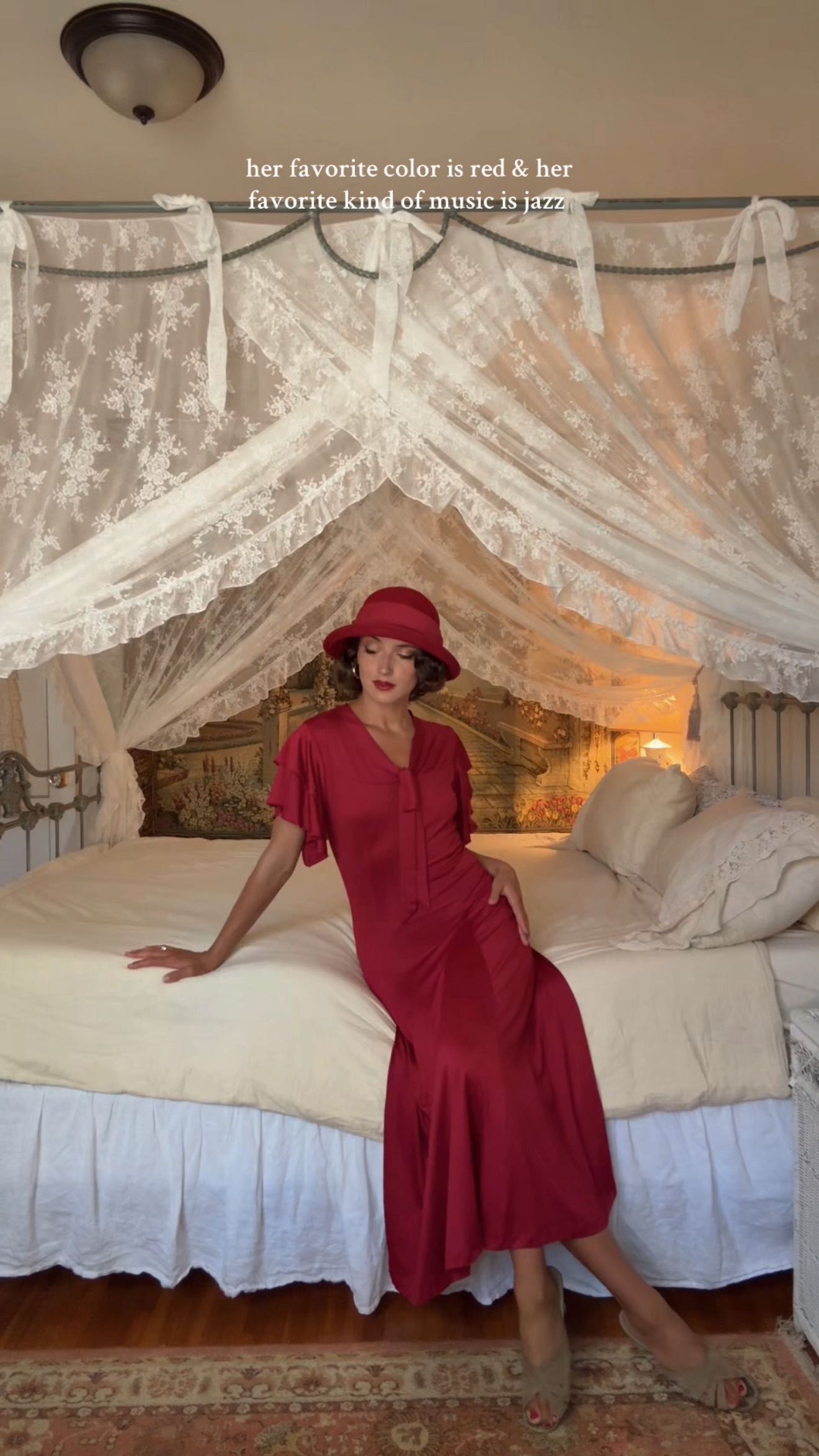 Instagram post by @rosemaryretro for BABEYOND. Caption reads: 🥀🍷🪭🎶 

wearing @babeyond_official ♥️ [...].