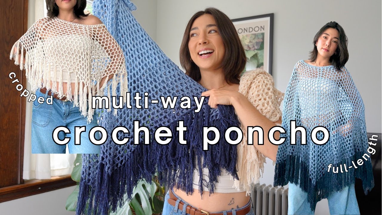 YouTube post by @itserinb for Universal Yarn. Caption reads: crocheting the whimsical poncho of my dreams ₊⋆....